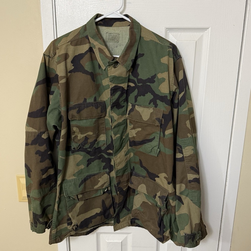 Woodland Camo Field Coat Men's Medium Regular BDU Shirt‎ Coat Military Uniform